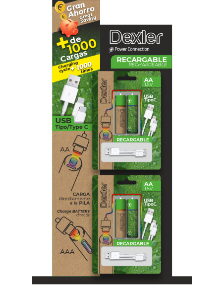 Expositor para baterías recargables AA y AAA