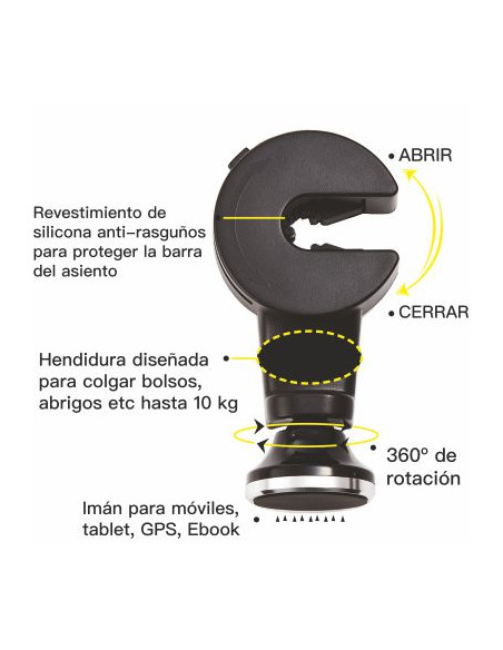 Soporte MAGNÉTICO para Móvil y Tablet para asiento trasero
